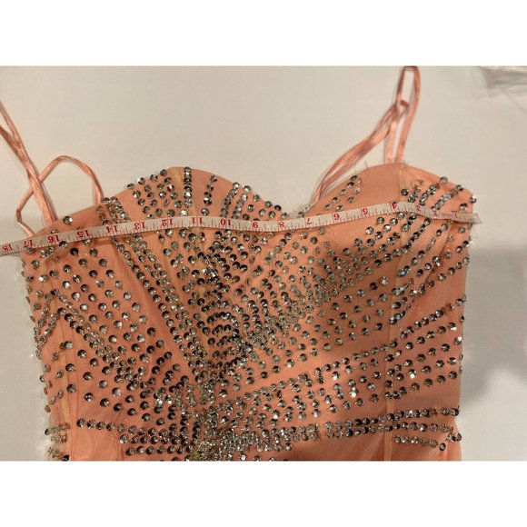 Cache Women Gorgeous Strapless Beaded Long Maxi Dress Front Slit Pink Size 8 - Picture 5 of 11